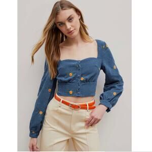 Cider Floral Corduroy Long Sleeve Crop Top Size XL